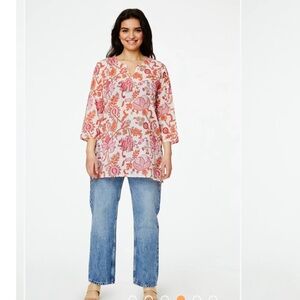 Roberta Roller Rabbit Amanda Kurta Orange and white bohemian NEW 100% cotton